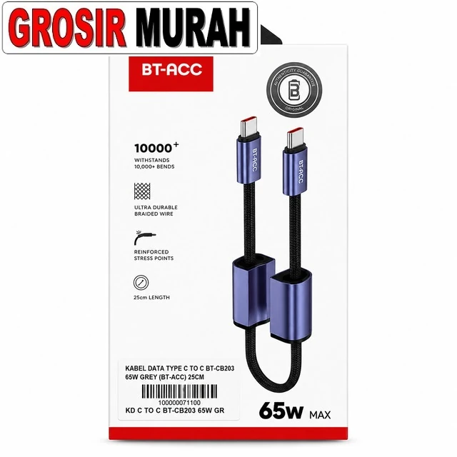 Kabel Data Type C To C Bt-cb203 65w Grey (bt-acc) 25cm
