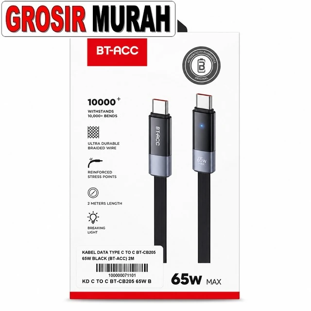 Kabel Data Type C To C Bt-cb205 65w Black (bt-acc) 2m