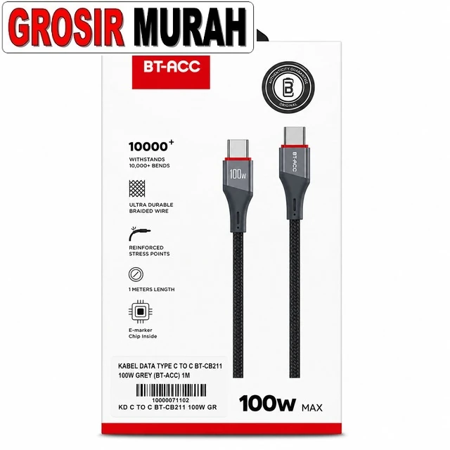Kabel Data Type C To C Bt-cb211 100w Grey (bt-acc) 1m