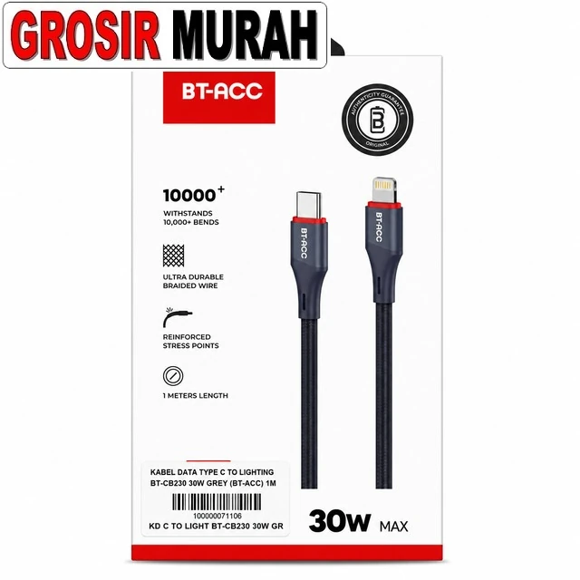 Kabel Data Type C To Lighting Bt-cb230 30w Grey (bt-acc) 1m