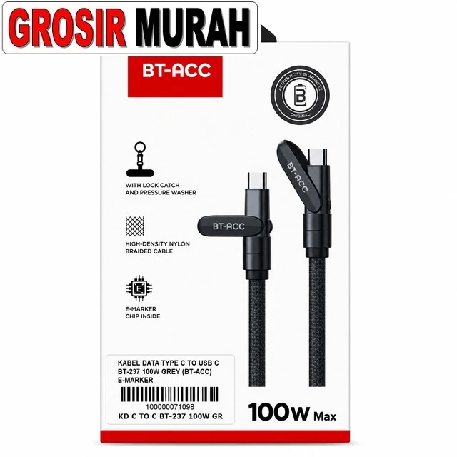Kabel Data Type C To Usb C Bt-237 100w Grey (bt-acc) E-marker Chip