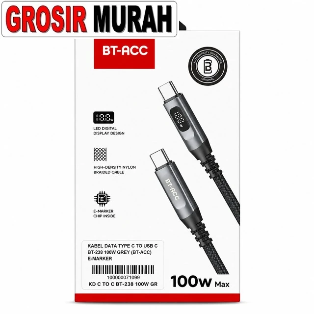 Kabel Data Type C To Usb C Bt-238 100w Grey (bt-acc) E-marker Chip