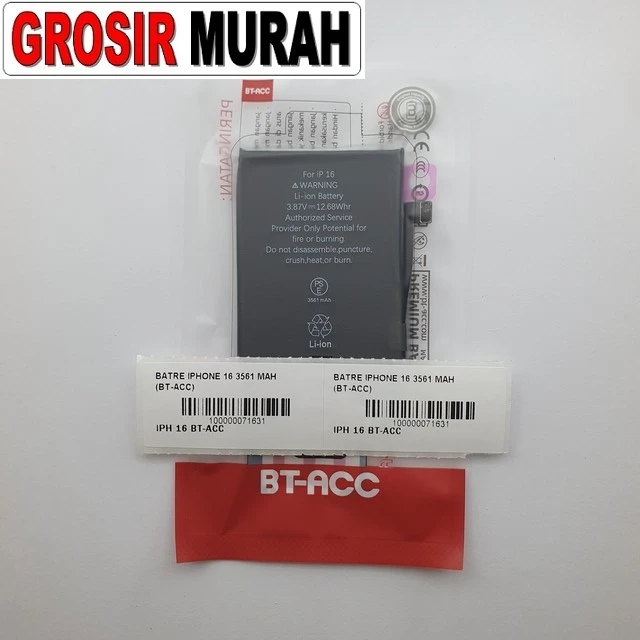 Batre Iphone 16 3561 Mah (bt-acc) ready stock harga grosir sparepart HP Libra Jaya