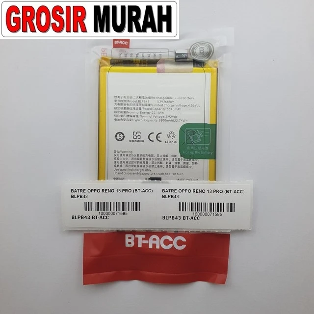Batre Oppo Reno 13 Pro (bt-acc) Blpb43 ready stock harga grosir sparepart HP Libra Jaya