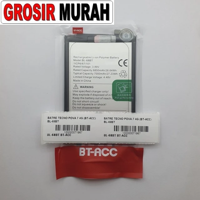Batre Tecno Pova 7 4g (bt-acc) Bl-68bt ready stock harga grosir sparepart HP Libra Jaya