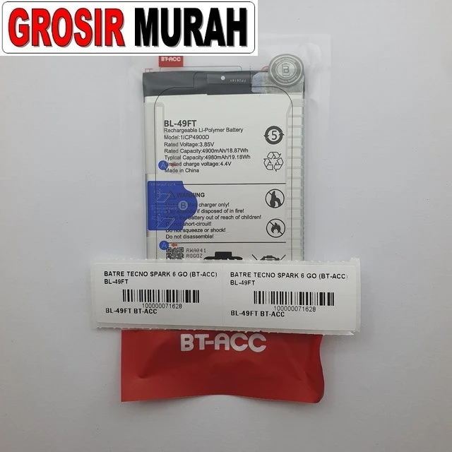 Batre Tecno Spark 6 Go (bt-acc) Bl-49ft ready stock harga grosir sparepart HP Libra Jaya