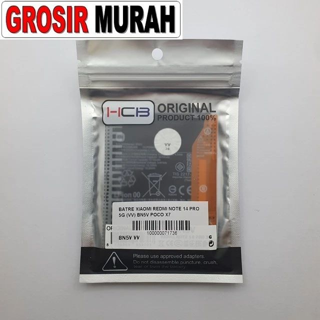 Batre Xiaomi Redmi Note 14 Pro 5g (vv) Bn5v Poco X7 ready stock harga grosir sparepart HP Libra Jaya