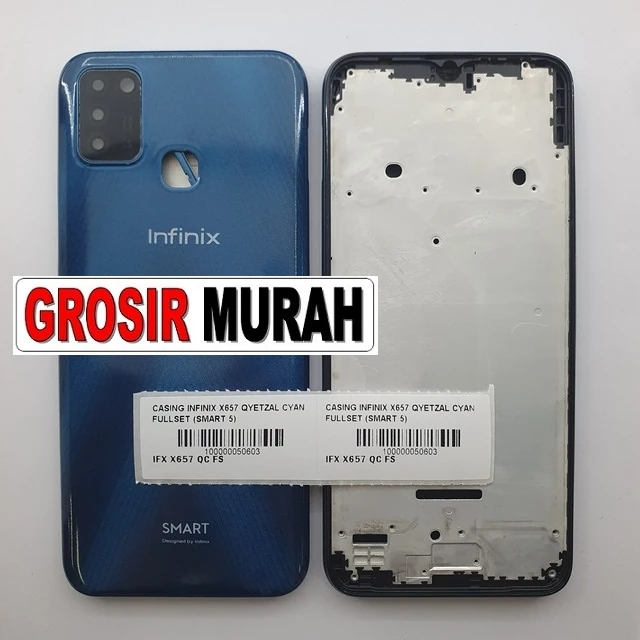 Casing Infinix X657 Qyetzal Cyan Fullset (smart 5) ready stock harga grosir sparepart HP Libra Jaya