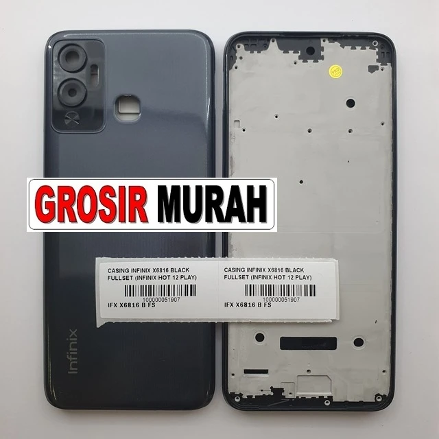 Casing Infinix X6816 Black Fullset (infinix Hot 12 Play) ready stock harga grosir sparepart HP Libra Jaya