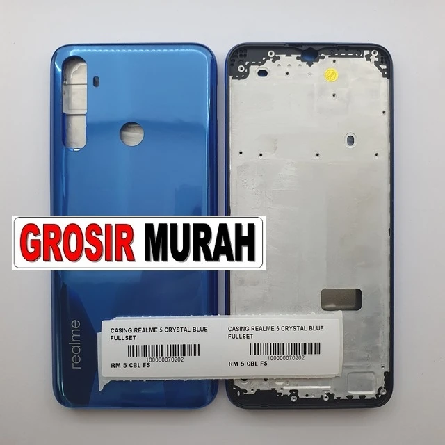 Casing Realme 5 Crystal Blue Fullset ready stock harga grosir sparepart HP Libra Jaya