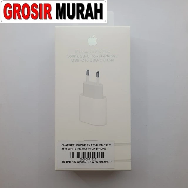 Charger Iphone 15 A2347 Emc3621 35w White (99.9%) Pack Iphone 16 Iphone 17 ready stock harga grosir sparepart HP Libra Jaya