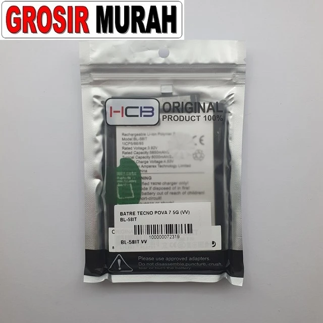 Batre Tecno Pova 7 5g (vv) Bl-58it ready stock harga grosir sparepart HP Libra Jaya