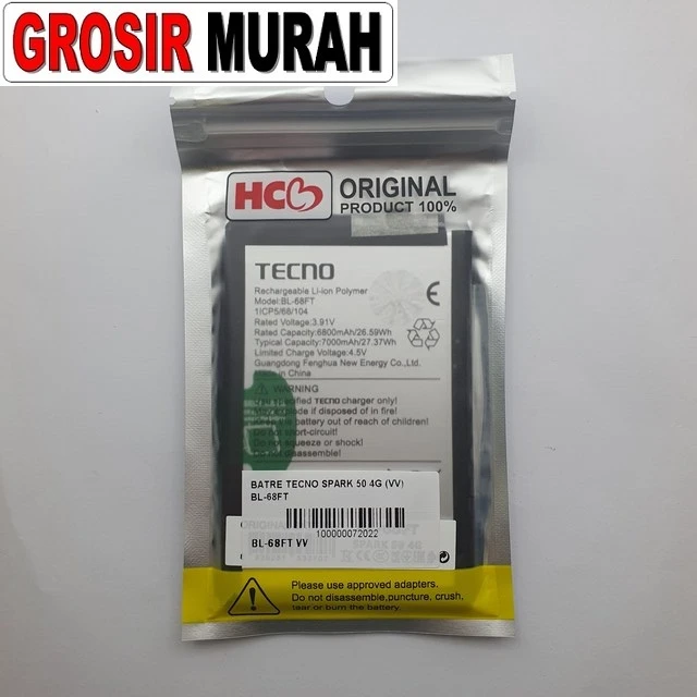Batre Tecno Spark 50 4g (vv) Bl-68ft ready stock harga grosir sparepart HP Libra Jaya