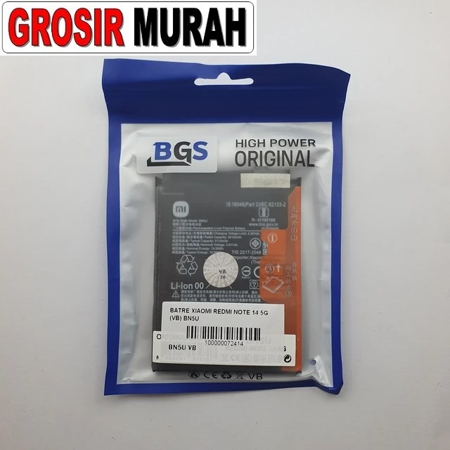 Batre Xiaomi Redmi Note 14 5g (vb) Bn5u ready stock harga grosir sparepart HP Libra Jaya