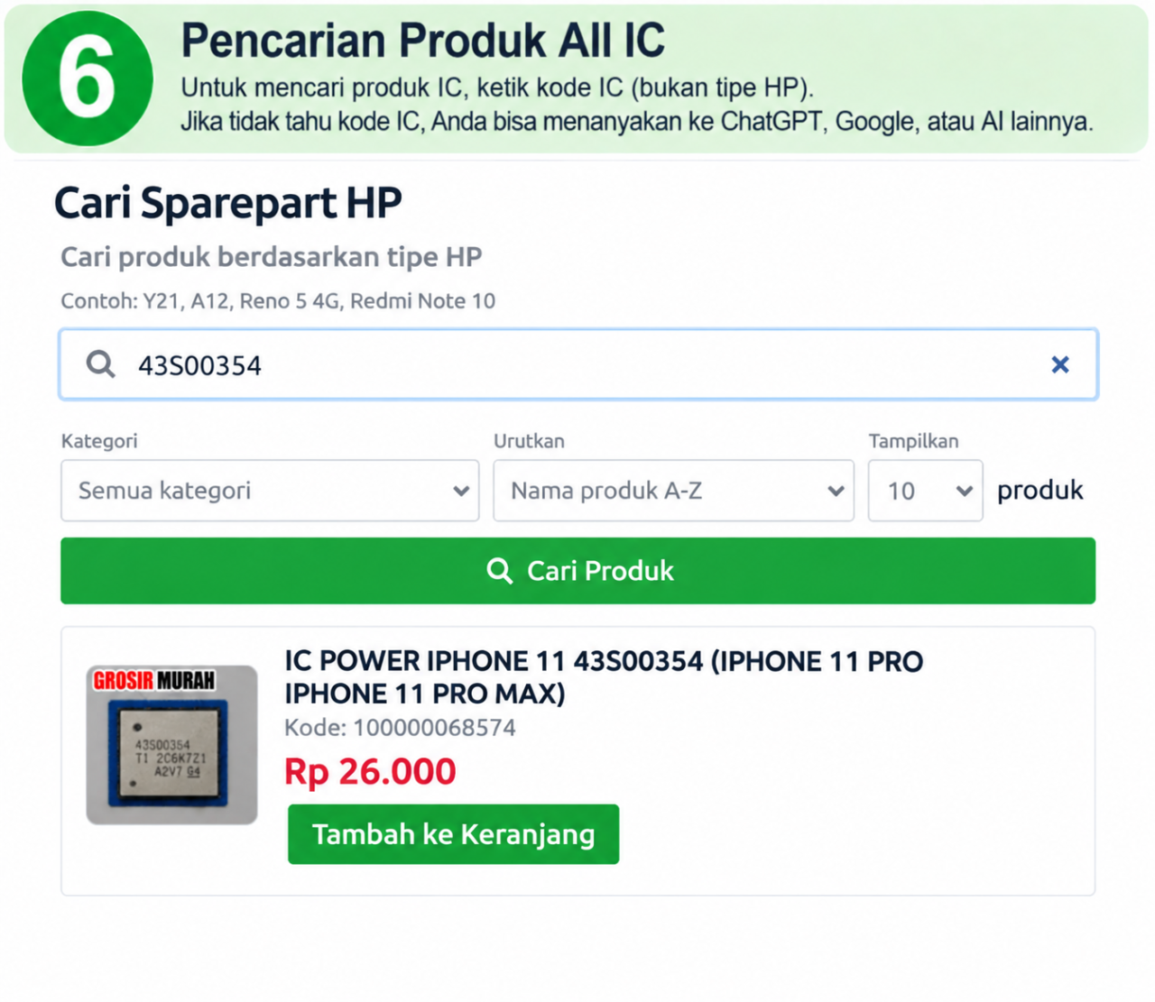 Cara mencari produk All IC berdasarkan kode IC di Librajaya