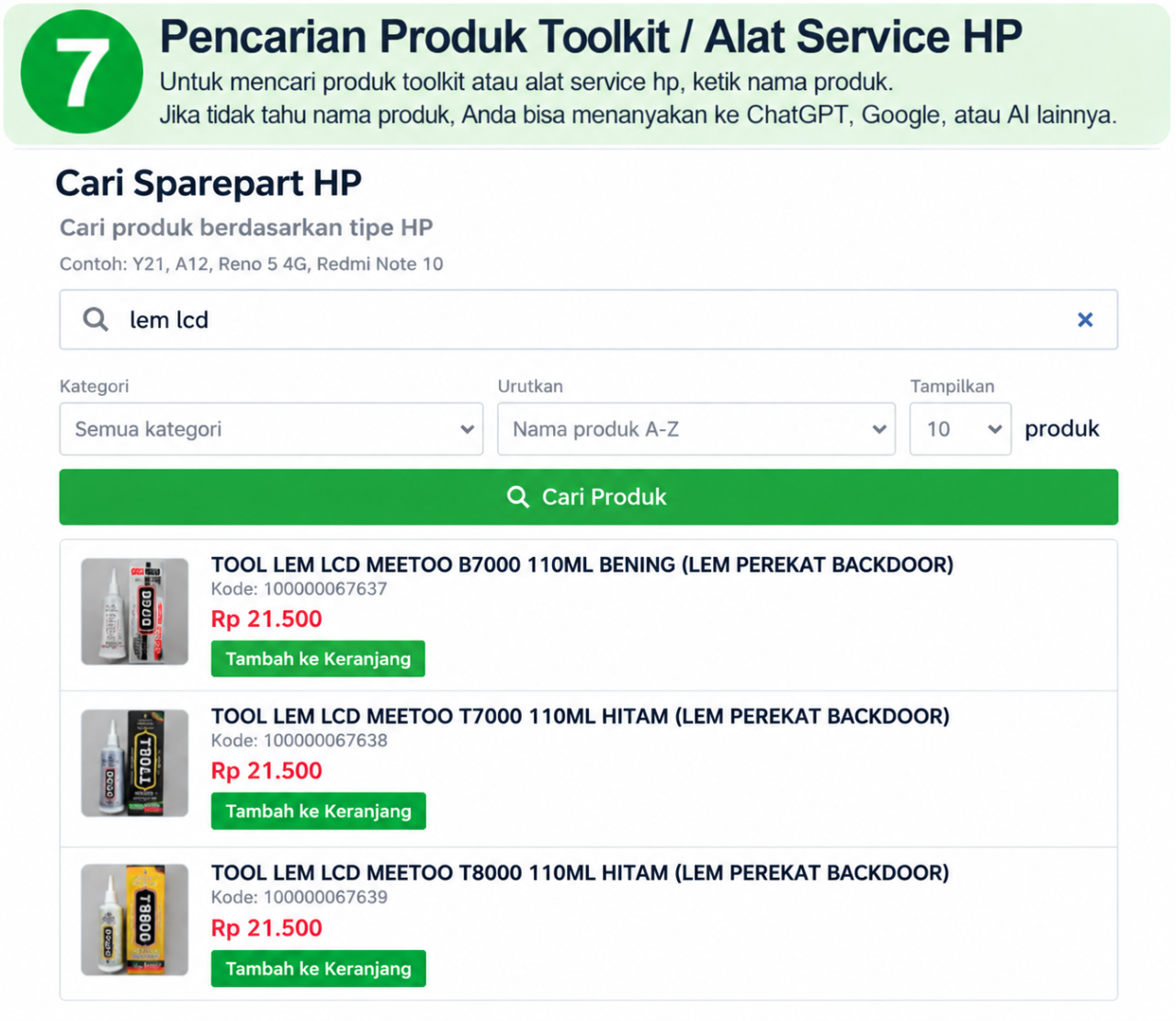 Cara mencari toolkit dan alat service HP di Librajaya